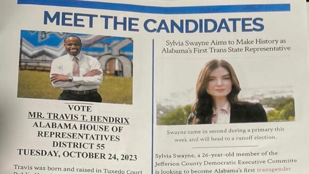 The transphobic flyer distributed in Alabama House District 55.