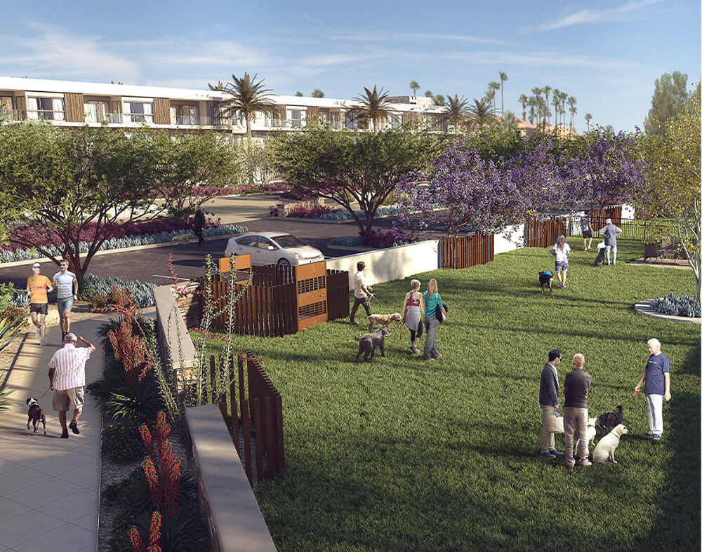 A rendering of the community park at Living Out in Palm Springs