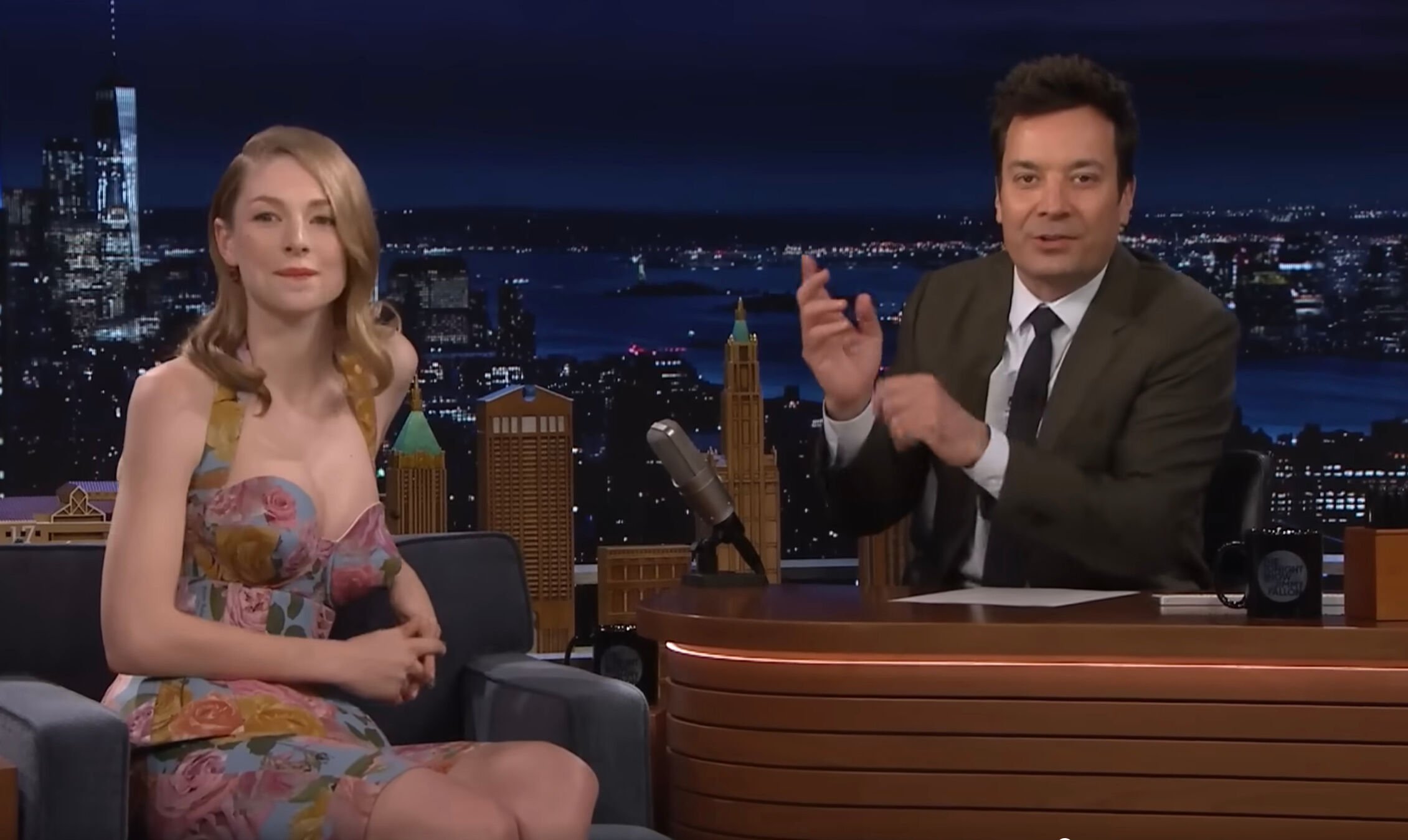 Hunter Schafer and Jimmy Fallon on The Tonight Show