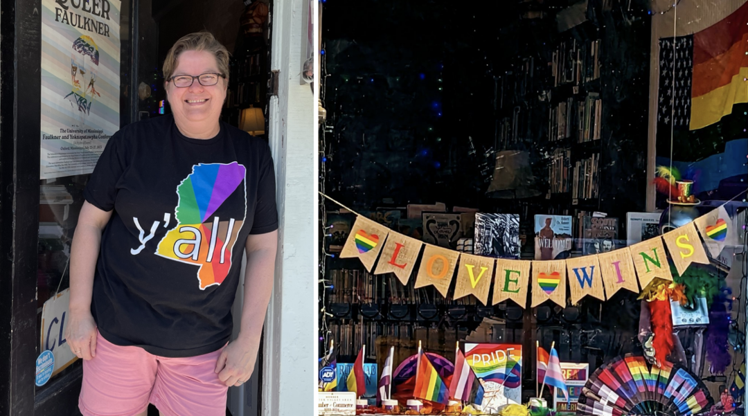 Violet Valley Bookstore proprietor Dr. Jamie Harker. The LGBTQ+ bookstore is located in Water Valley, Mississippi.