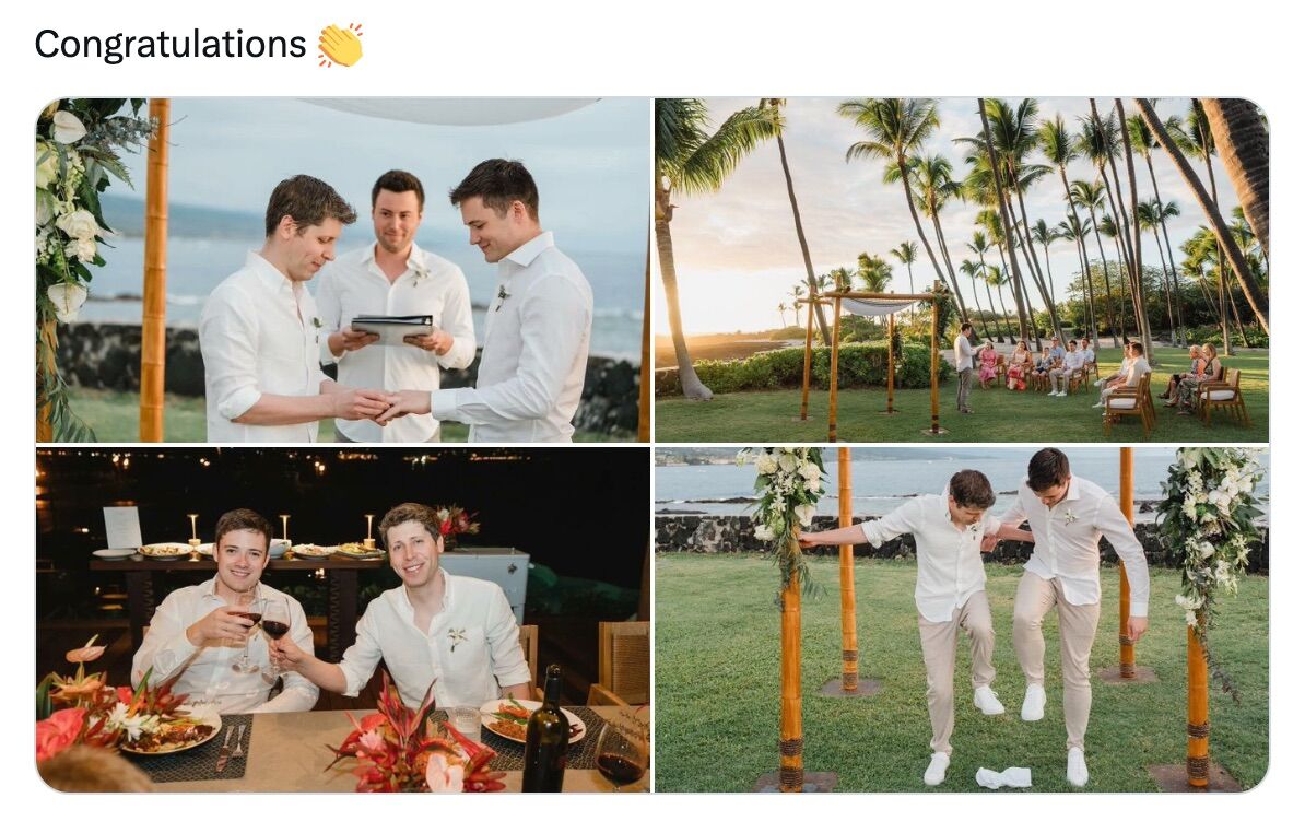 Sam Altman has married his partner, Oliver Mulherin, in a seaside ceremony.