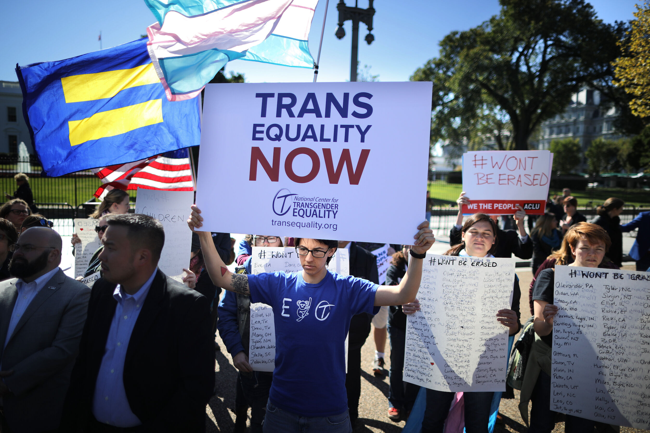 Activists from the National Center for Transgender Equality, partner organizations and their supporters hold a rally.