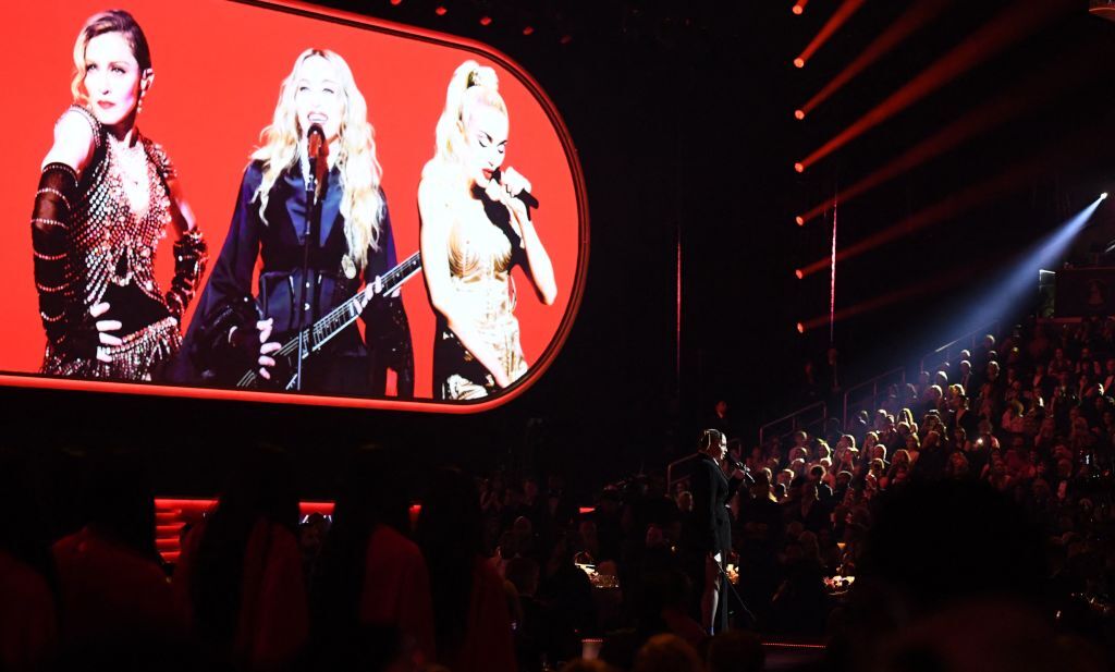 Madonna speaks onstage during the 65th Annual Grammy Awards at the Crypto.com Arena in Los Angeles on February 5, 2023.