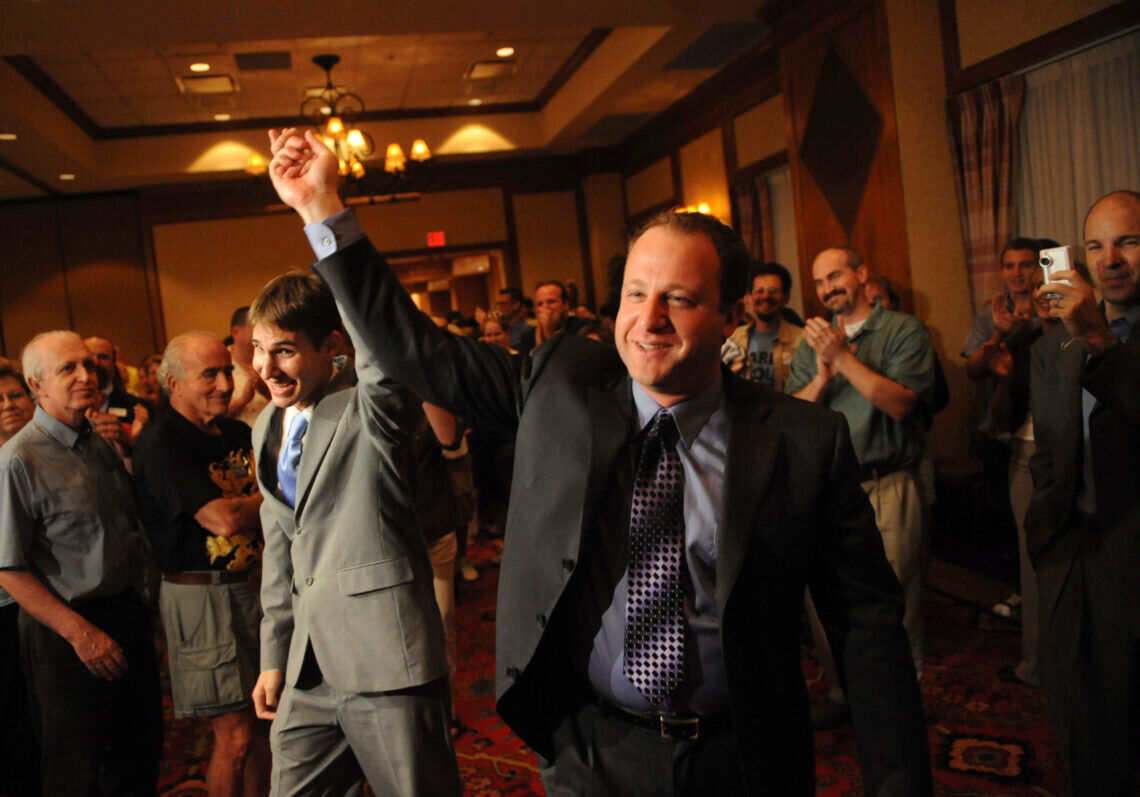 Jared Polis on the campaign trail in 2008 with now husband Marlon Reis.