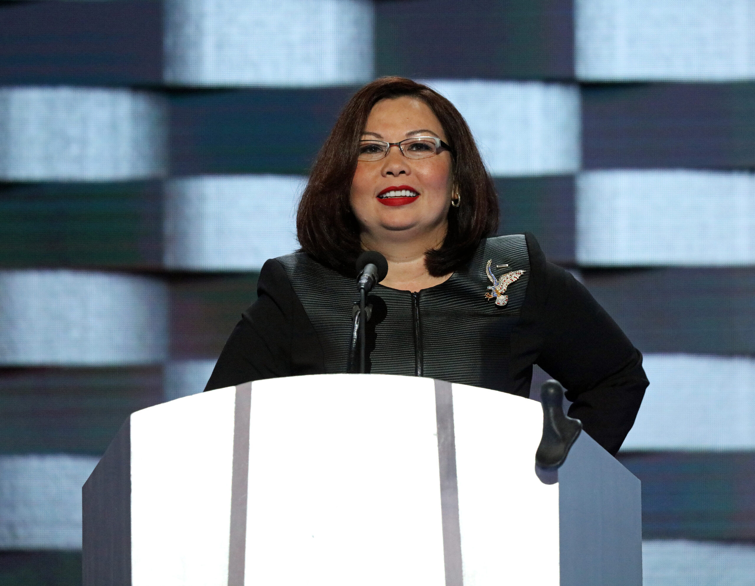 Philadelphia, Pennsylvania, USA, July 28, 2016 Senator Tammy Duckworth (D-IL) addresses the Democratic National Nominating Convention in the Wells Fargo Arena