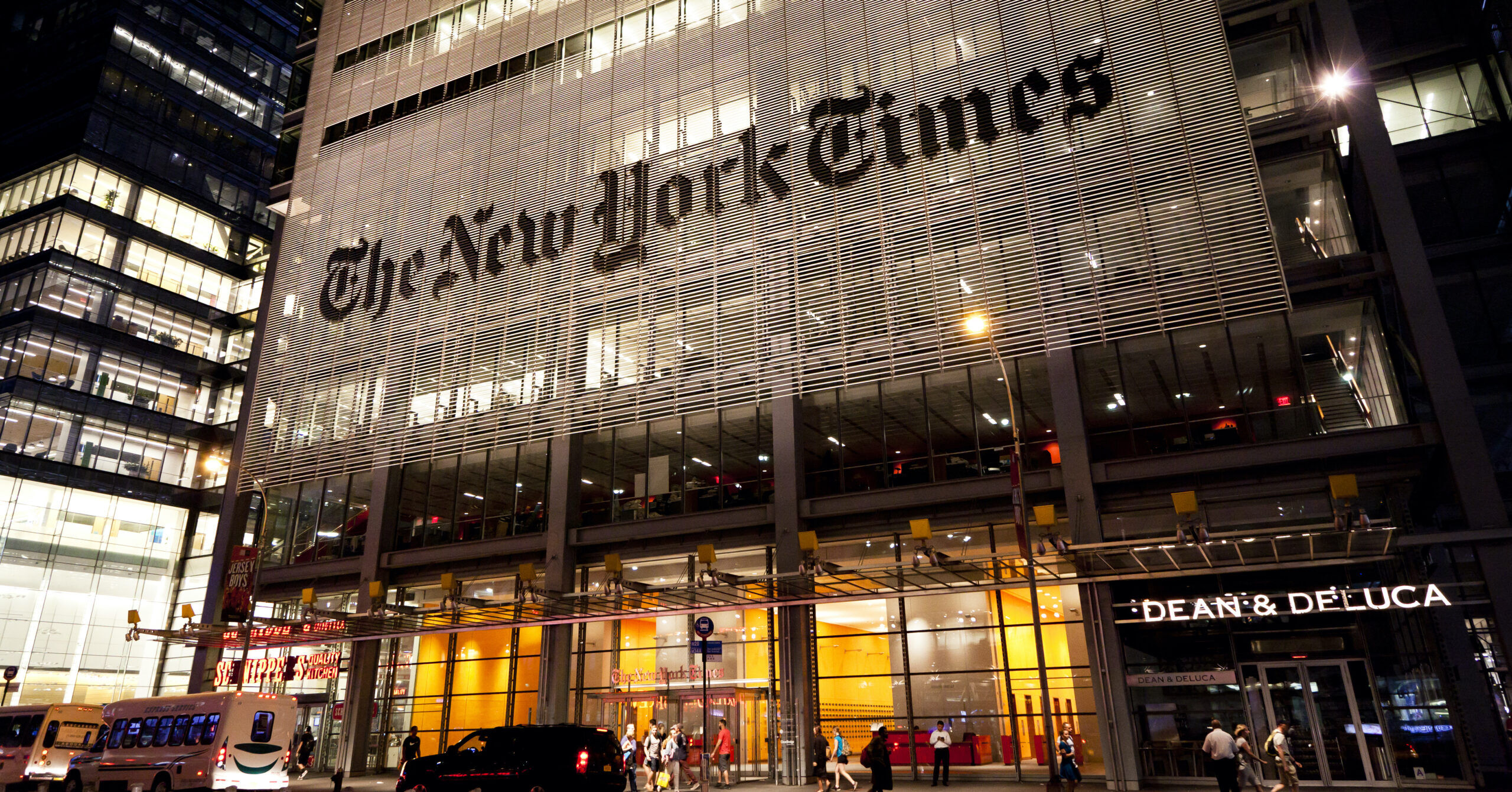 New York, NY, USA - July 11, 2016: Headquarters of The New York Times in night