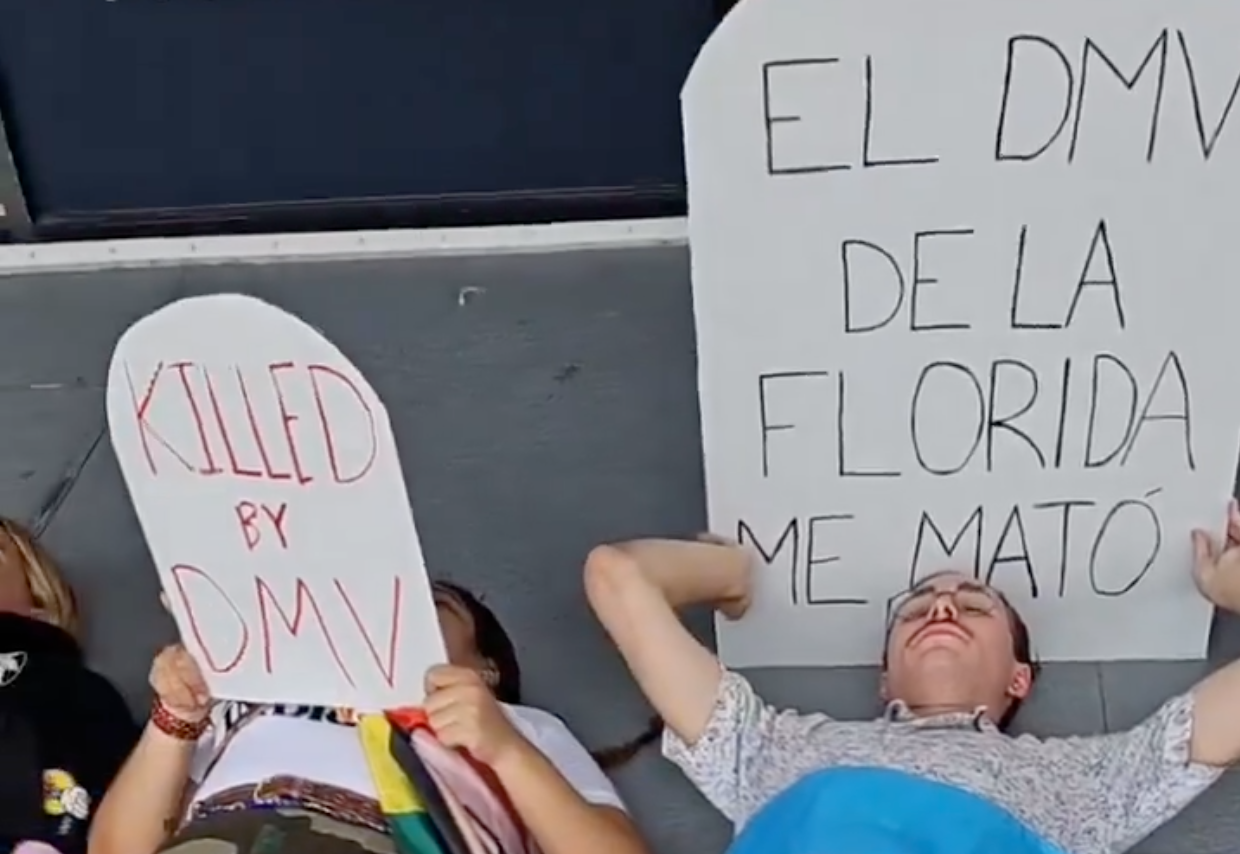 Trans activists and allies staged "die-ins" at Florida DMV offices
