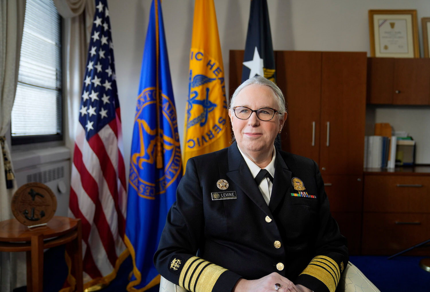 Feb 16, 2022; Washington, DC, USA; USA TODAY Women of the Year honoree Admiral Rachel Levine at the Department of Health and Human Services in Washington. Admiral Levine serves as the assistant secretary of health at the Department of Health and Human Services.. Mandatory Credit: Jarrad Henderson-USA TODAY