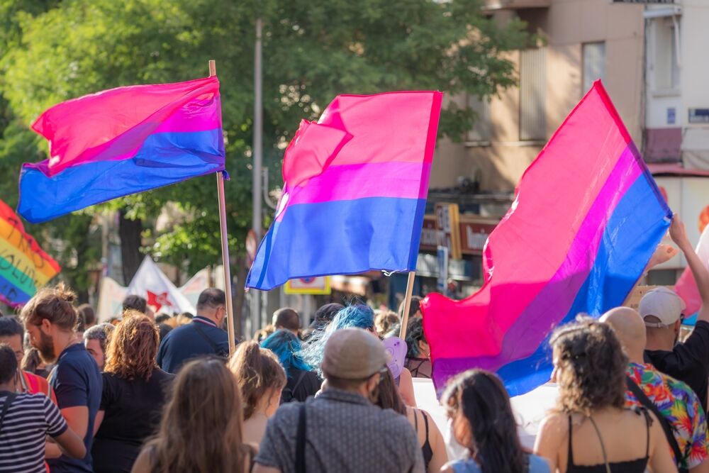 Bi pride flags at Pride