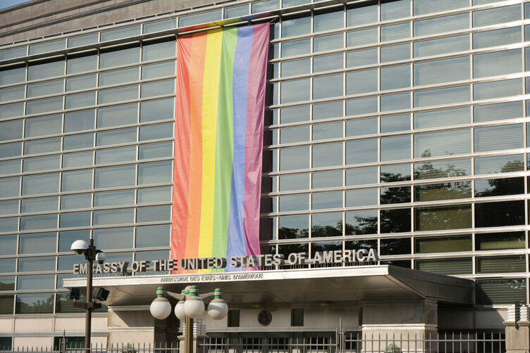 August 19, 2014: The US embassy in Ottawa flies the rainbow flag