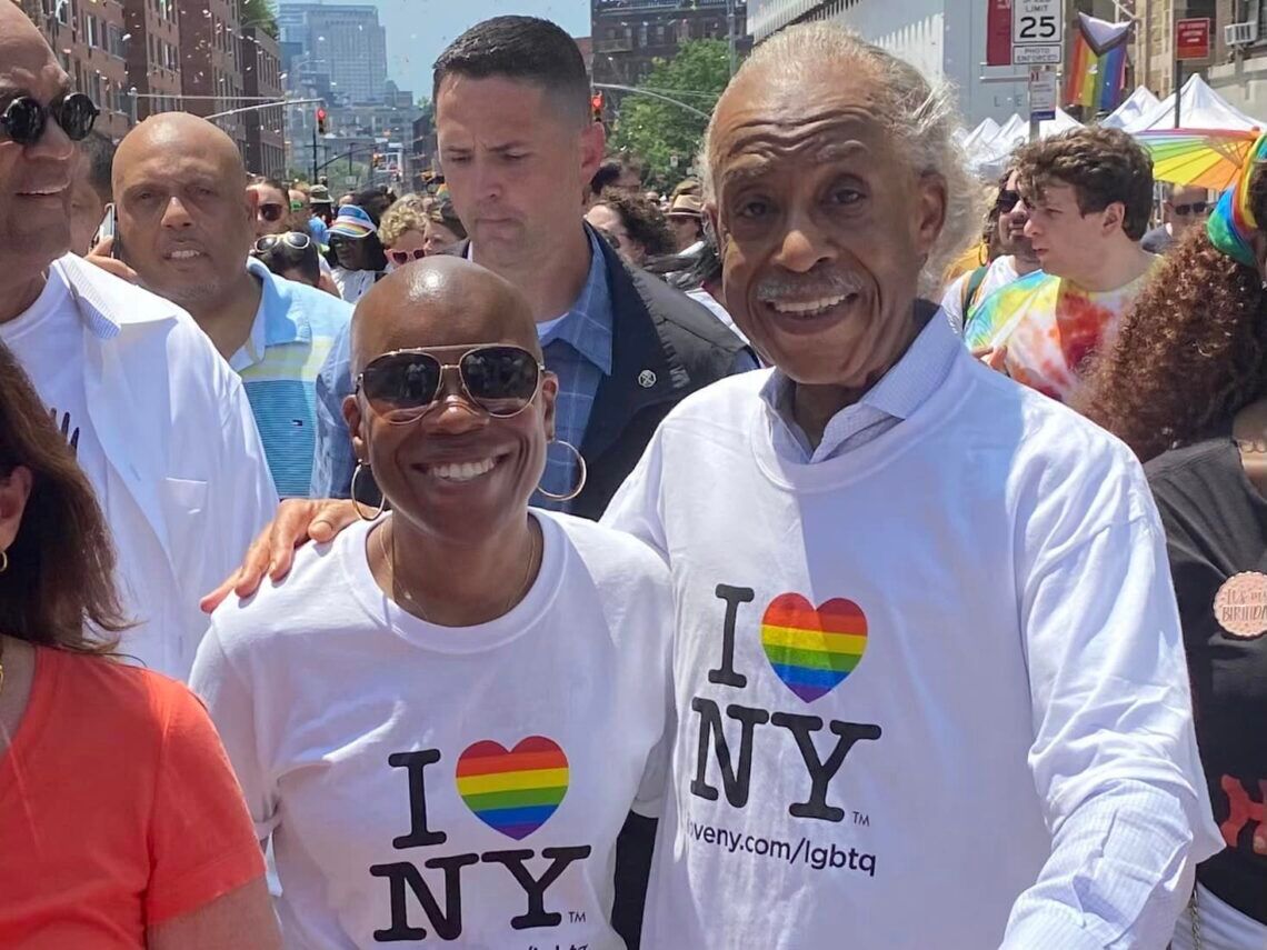 Family Equality president and CEO Jaymes Black with Rev. Al Sharpton at New York City Pride, 2023.