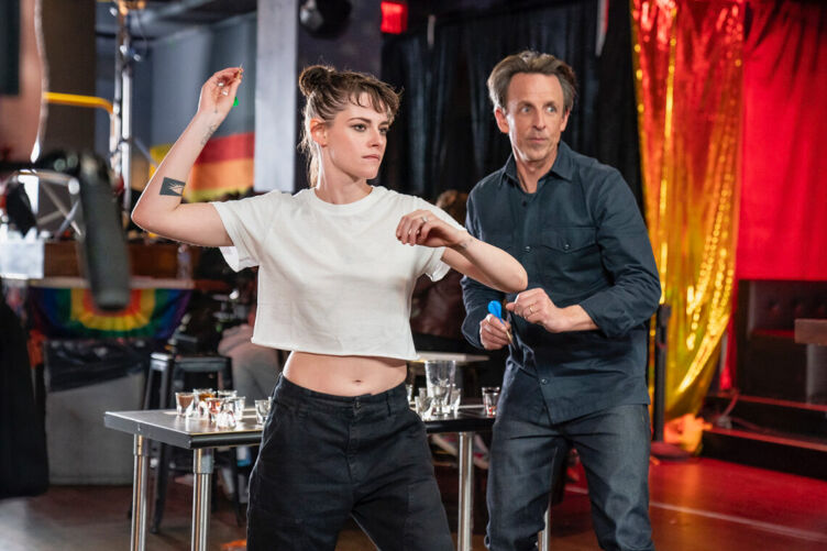Kristen Stewart and Seth Meyers go day drinking at Boxers NYC.