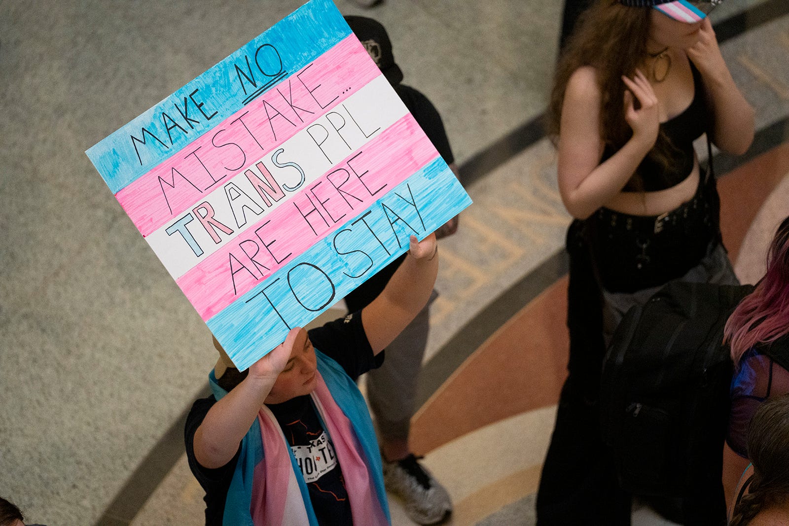 LGBTQ rights activists protest SB14 at the Capitol of Texas Tuesday, May 2, 2023. SB14 would ban gender-affirming medical care for transgender children Tx Lege Trans Protest Mlc 00701