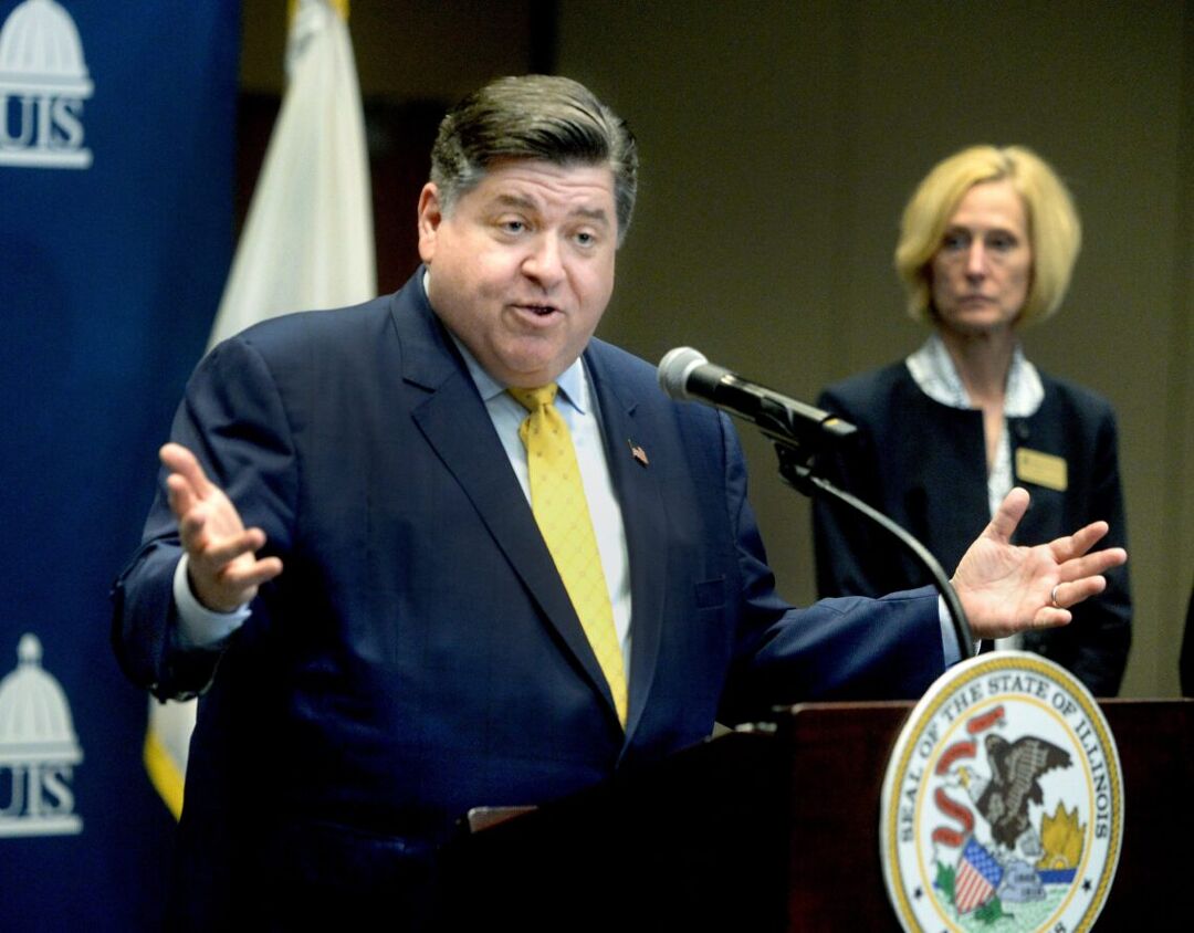 Illinois Gov. JB Pritzker speaks at the University of Illinois Springfield Wednesday, May 31. 2023.