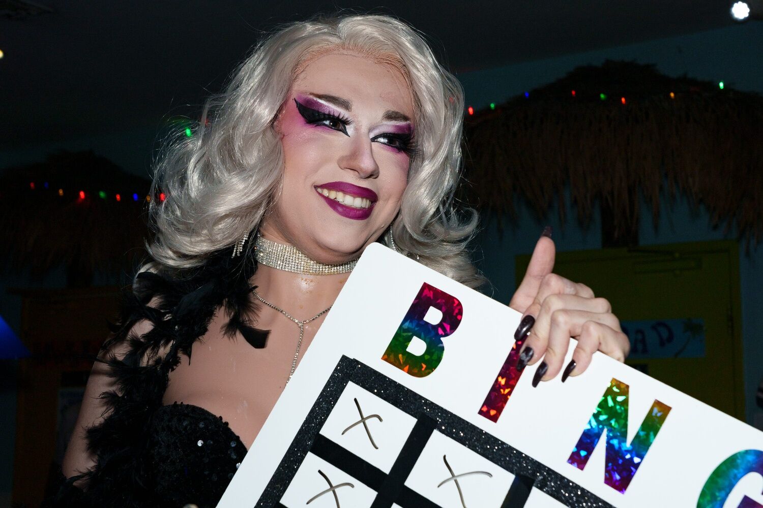 Drag queen Esme Nichols helps host drag bingo at Playa Bar on Aug. 26, 2023