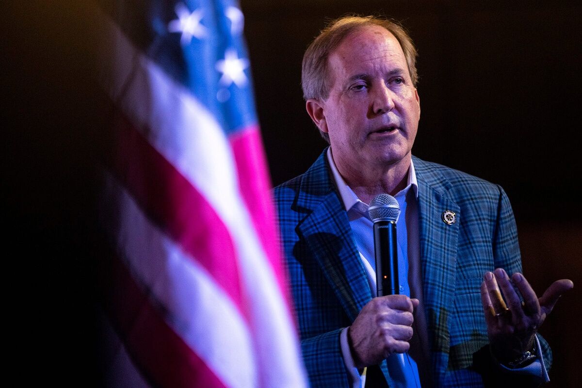 Attorney General Ken Paxton speaks to supporters as he supports Tom Glass in his campaign for Texas State Representative on Jan. 24, 2024.