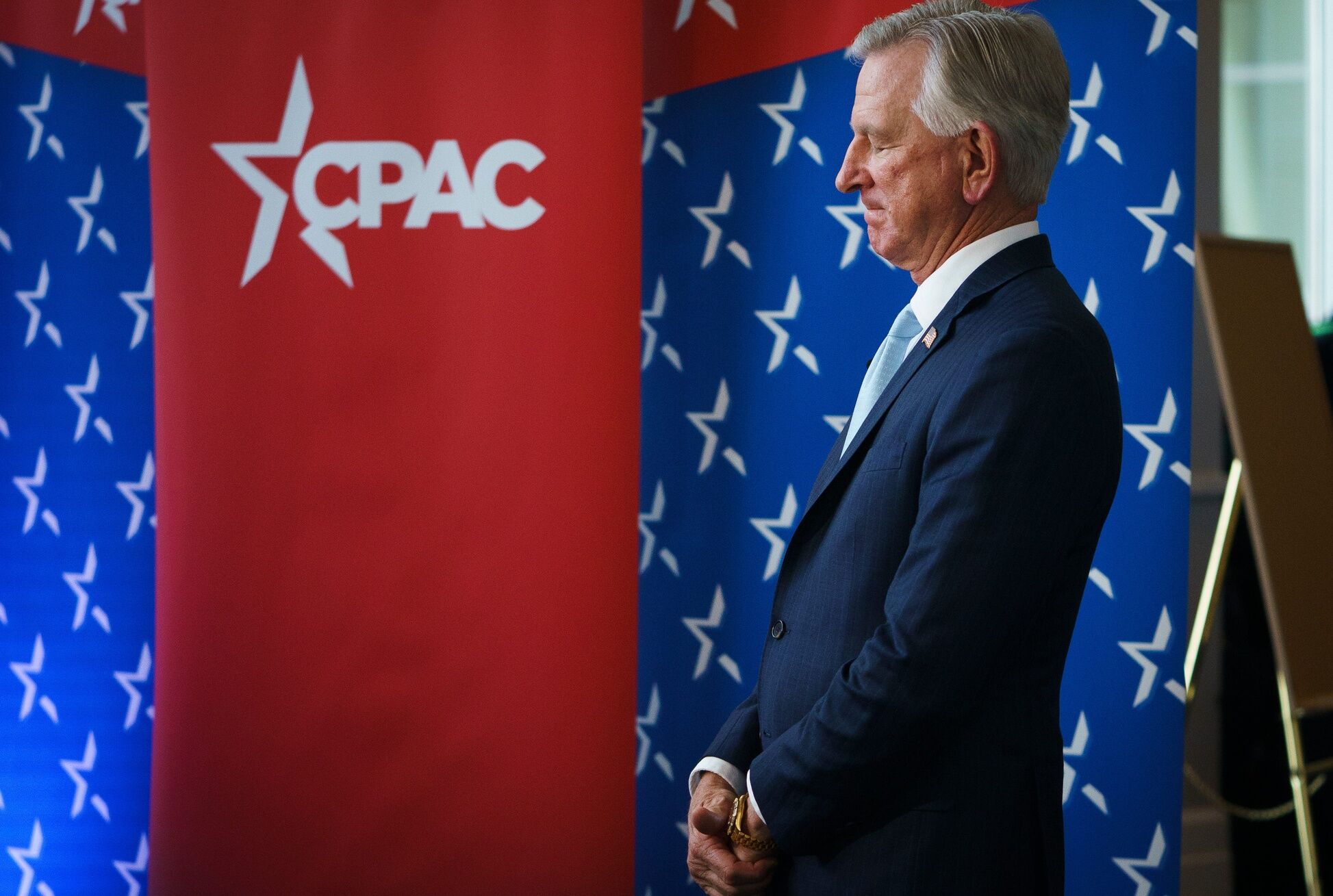 Senator Tommy Tuberville (R-AL) does media appearances outside of the CPAC convention hall prior to the start of the Conservative Political Action Conference