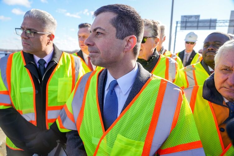 U.S. Transportation Secretary Pete Buttigieg tours the Washington Bridge during his visit to Rhode Island on March 19