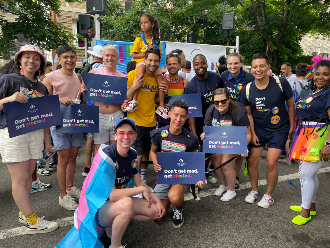 LGBTQ+ Victory Fund volunteers at Pride parade.