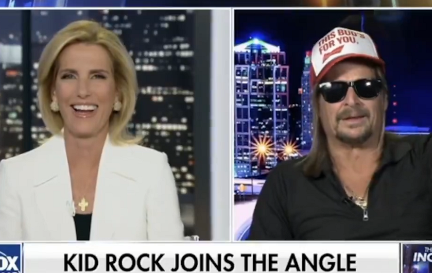 Kid Rock in a Bud Light hat on Laura Ingraham's Fox News show