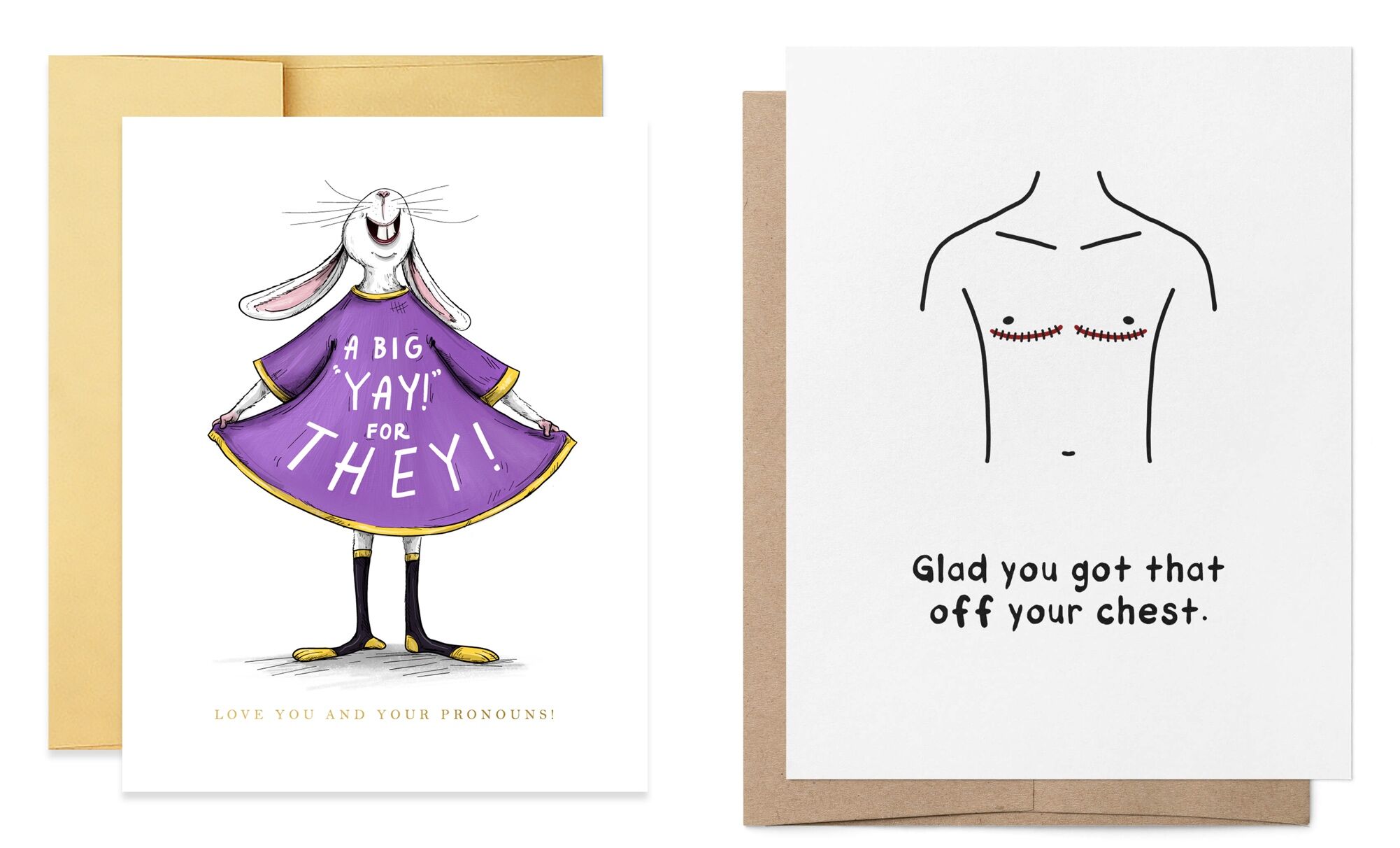 Two LGBTQ+-themed greeting cards