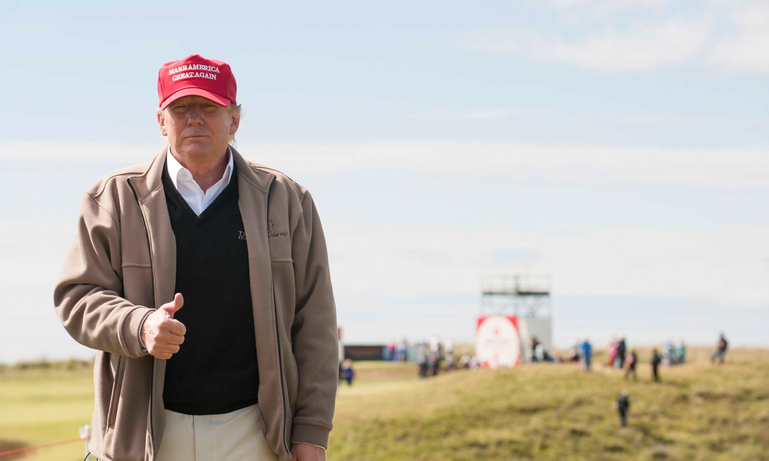 Turnberry, South Ayrshire, Scotland. 30.07.2015.US presidential hopeful Donald Trump watches the action on course during the opening day of the Ricoh Women's British Open which is at Trump Turnberry