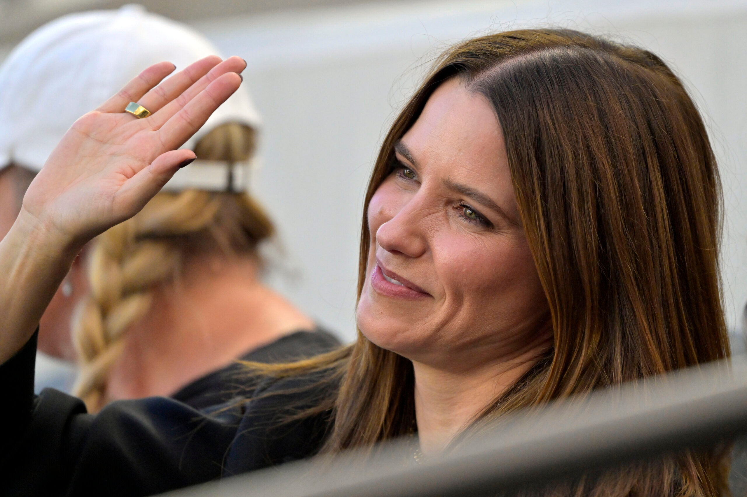 Aug 27, 2023; Los Angeles, California, USA; Sophia bush looks on during the game between OL Reign and Angel City FC at BMO Stadium. Mandatory Credit: Jayne Kamin-Oncea-USA TODAY Sports