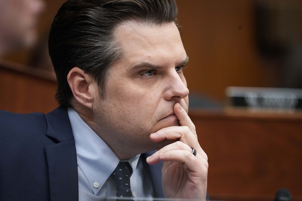 Feb 29, 2024; Washington, DC, USA; Rep. Matt Gaetz (R-FL) during the hearing where Secretary of Defense Lloyd Austin testified in front of the House Armed Services Committee