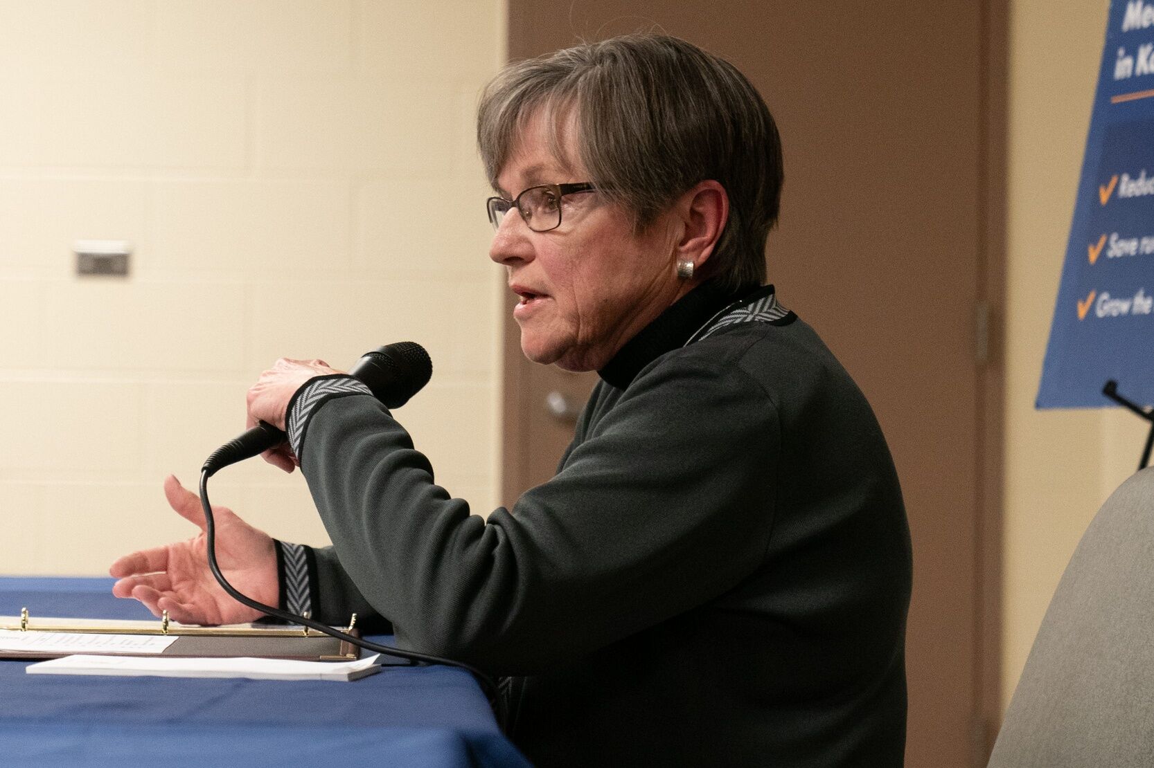 Gov. Laura Kelly discusses Medicaid expansion during a roundtable on April 16 2024 at the Shawnee County Correctional Facility.