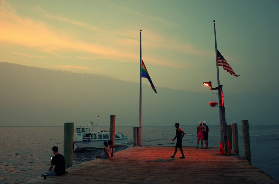 The dock at Fire Island at sunset
