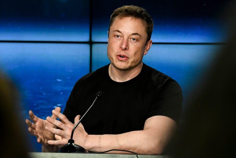 Elon Musk CEO of SpaceX, speaks to the media during a press conference after the Falcon Heavy Launch on Feb 6, 2018, at the Kennedy Space Center, FL.