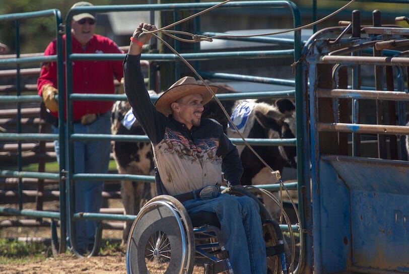 Adam Romanik prepares to let loose during calf roping on foot competition at the Keystone State Gay Rodeo at Red Man Ranch in New Freedom on Saturday, Oct. 3, 2020. Ydr 103 Gay Rodeo 26