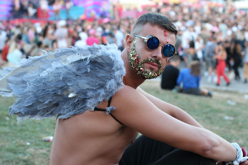 Angel in the crowd during a festival
