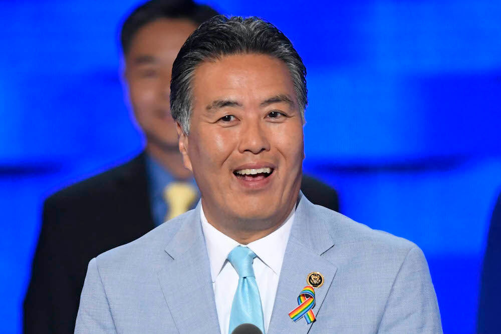 Jul 27, 2016; Philadelphia, PA, USA; Rep. Mark Takano, (D-CA), speaks as he stands with fellow Asian American and Pacific Island members of Congress, during the 2016 Democratic National Convention at Wells Fargo Center. Mandatory Credit: Robert Deutsch-USA TODAY NETWORK