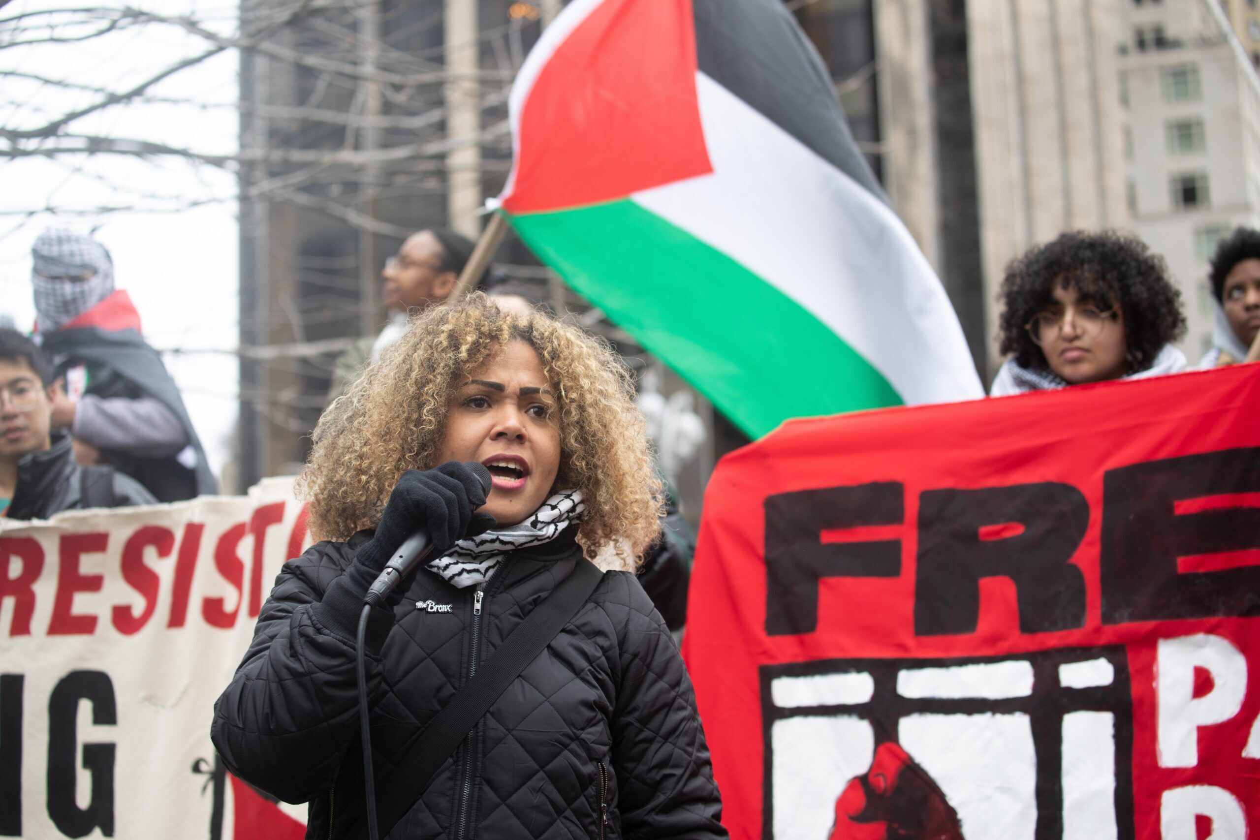 Claudia De la Cruz, 2024 U.S. presidential candidate for the Party for Socialism and Liberation at a pro-Palestine protest