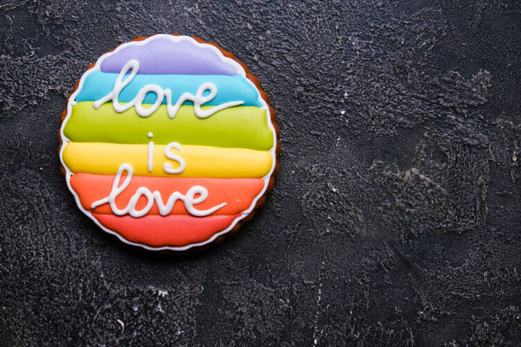 Rainbow cookies with LGBT flag. Place for text. Freedom in love. Pride cookies.