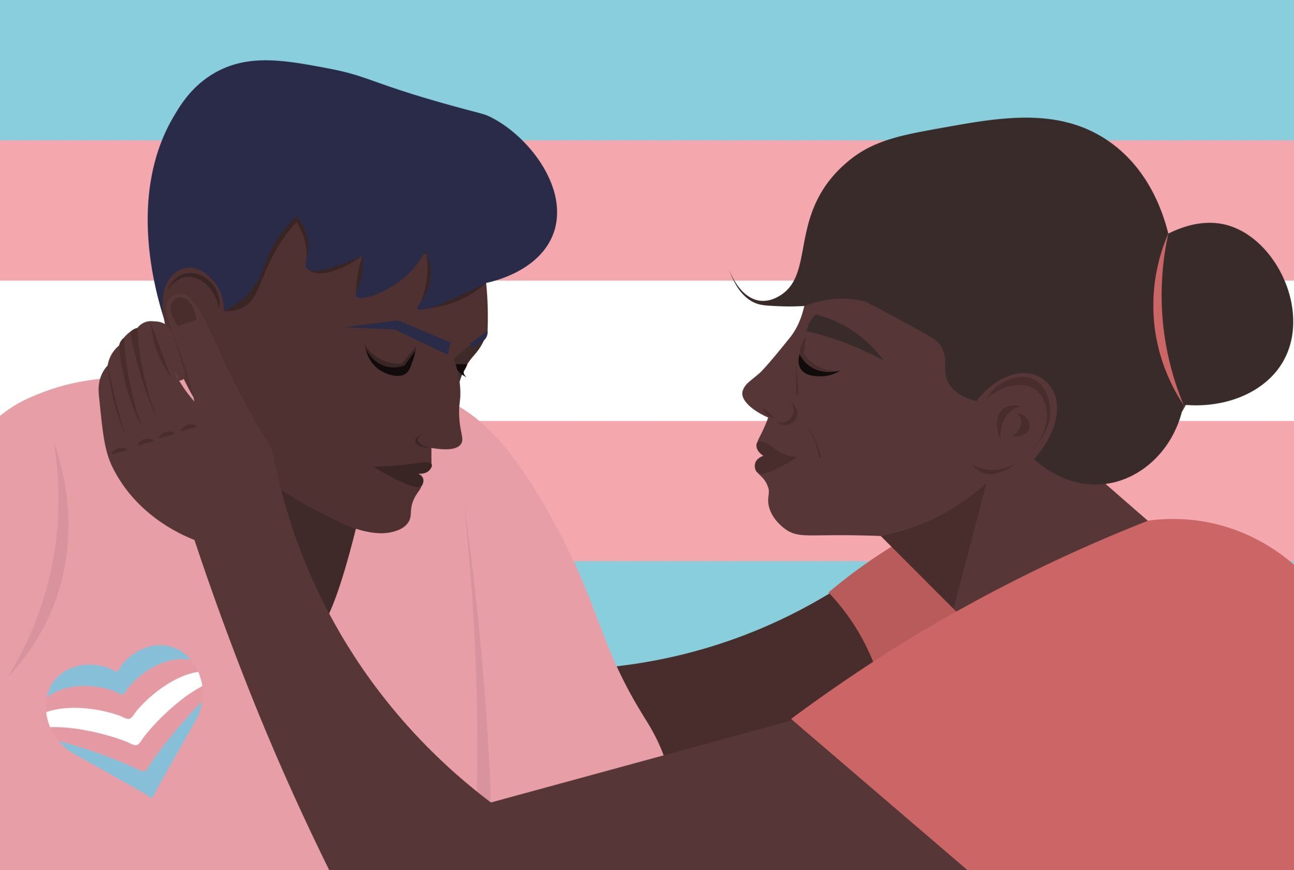 Teen does coming out as a non-binary transgender person. A mother supports her child in the decision to change gender. Vector flat illustration. Tolerant parents. Search for yourself