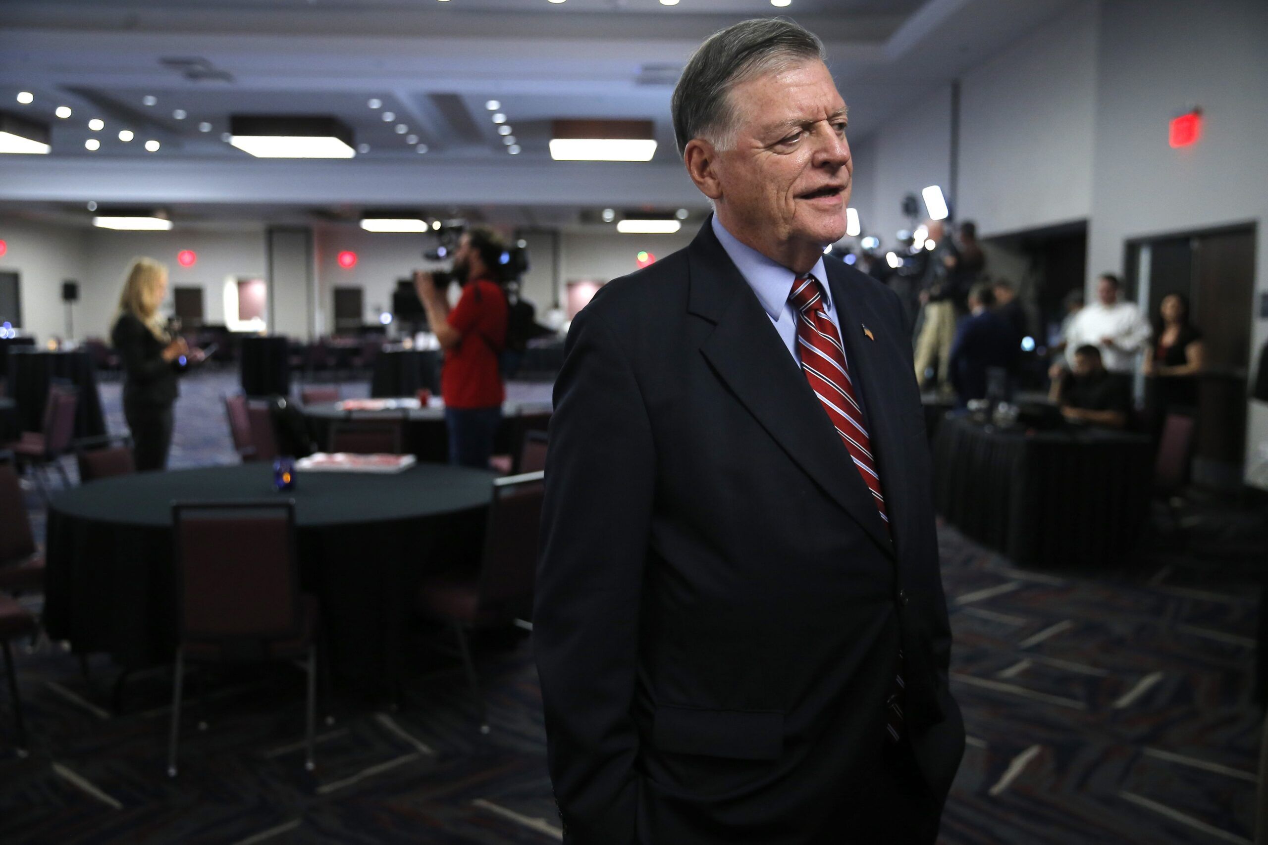 Nov 8, 2022; Oklahoma City, OK, USA; U.S. Rep. Tom Cole-(R), stands during an election night watch party in Oklahoma City
