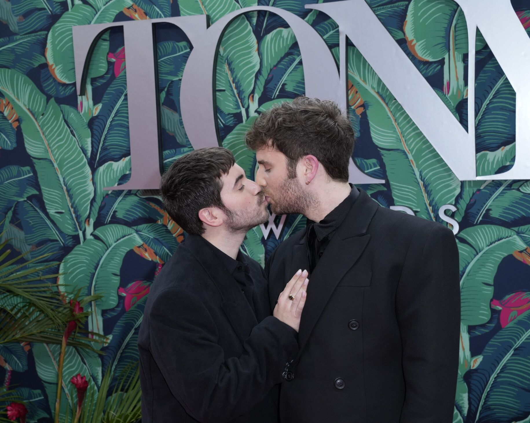 Jun 11, 2023; New York, NY, USA; Noah Galvin, left, and Ben Platt arrive at the 76th Annual Tony Awards at the United Palace in New York City on Sunday, June 11, 2023.