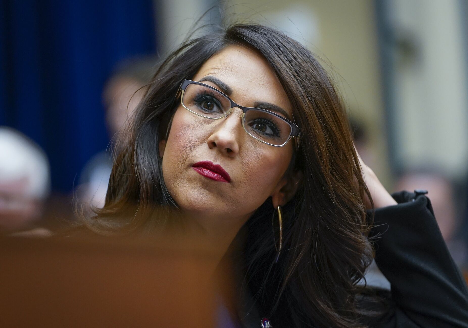 Mar 20, 2024; Washington, D.C.; Rep. Lauren Boebert (R-CO) looks on during a House Committee on Oversight and Accountability hearing