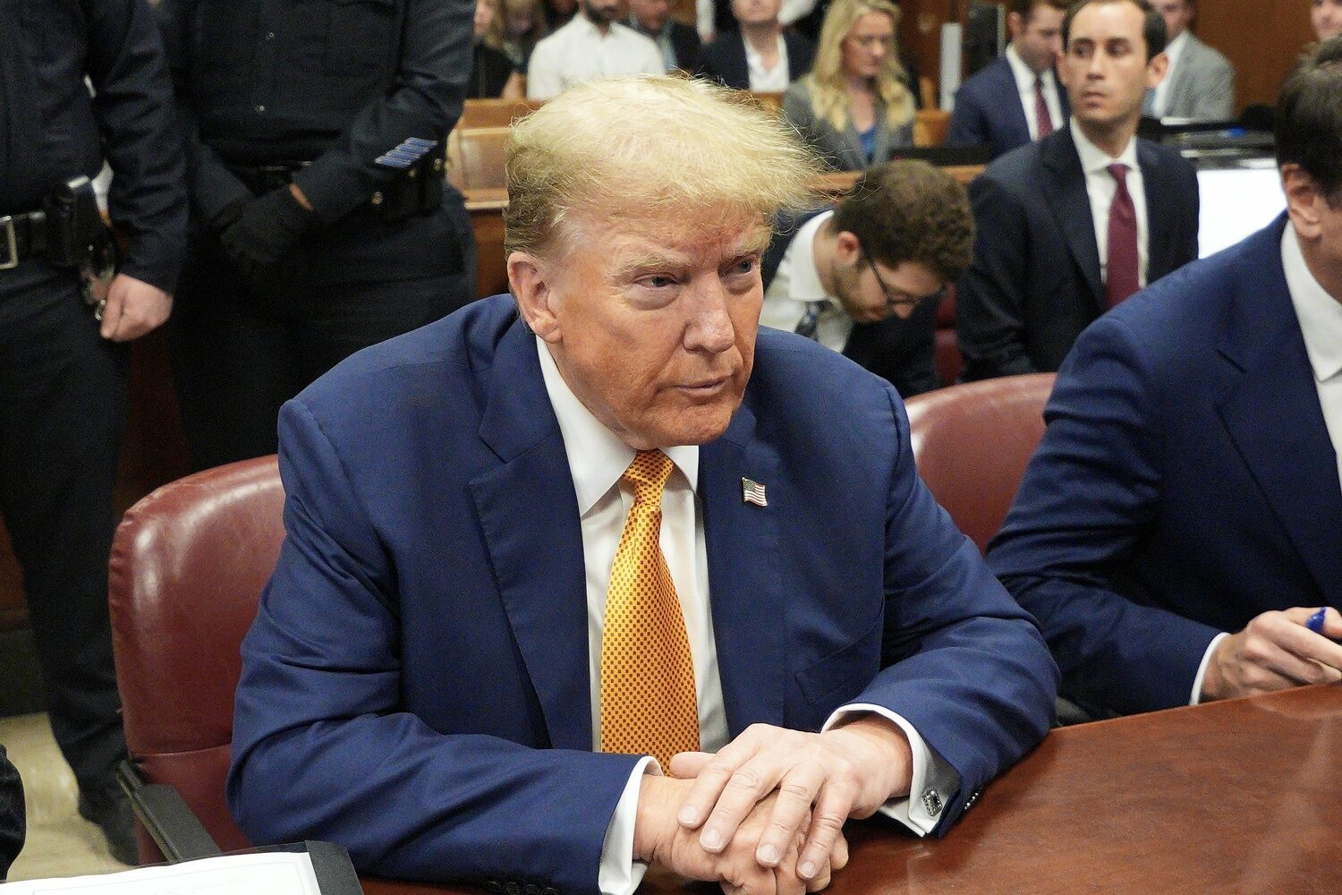 May 7, 2024; New York, NY; Former US President Donald Trump sits in court at Manhattan criminal court