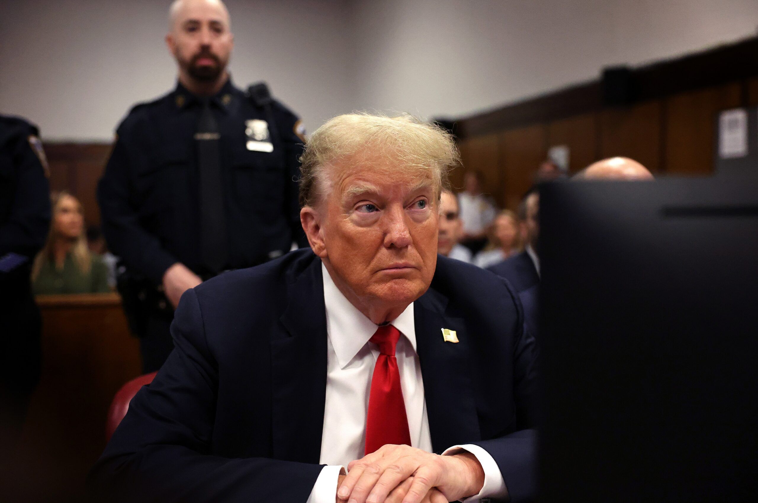 May 28, 2024; New York, NY: Former President Donald Trump sits in court before closing arguments for his criminal trial