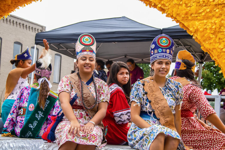 Native American princesses on a float during Cherokee National Homecoming parade