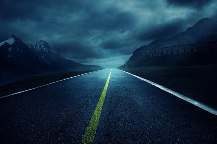 A dark road.