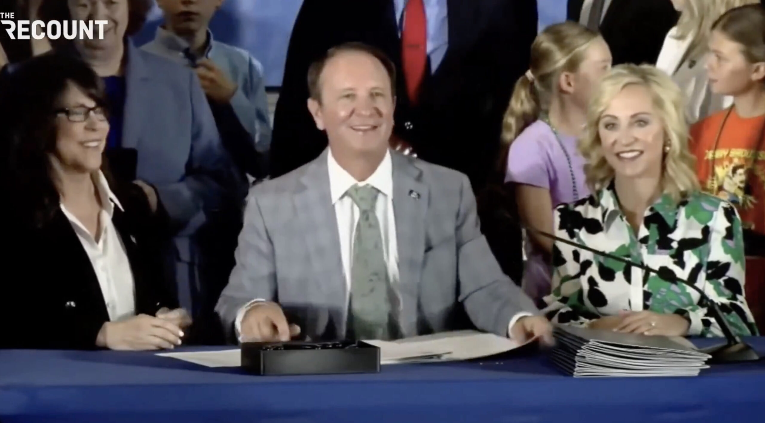 Gov. Jeff Landry signing Louisiana's controversial Ten Commandments law.