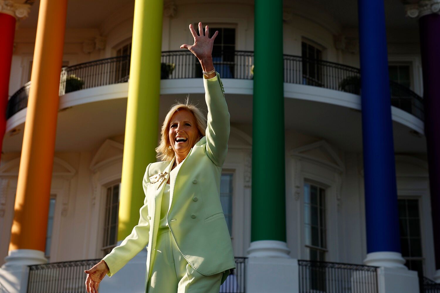WASHINGTON, DC - JUNE 26: U.S. First lady Jill Biden walks onstage during a Pride celebration on the South Lawn of the White House