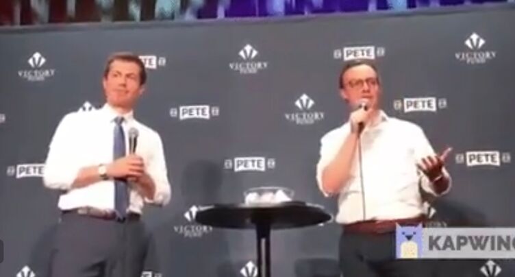 Pete and Chasten Buttigieg at a Victory Fund campaign event in 2019