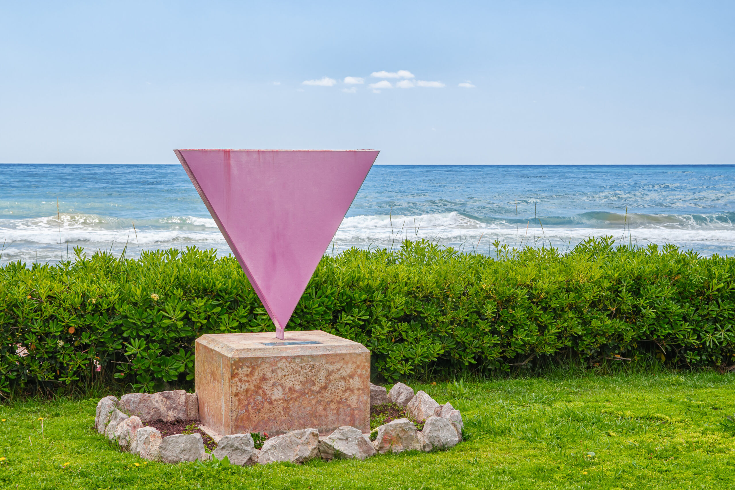 A pink triangle monument in Sitges, Spain