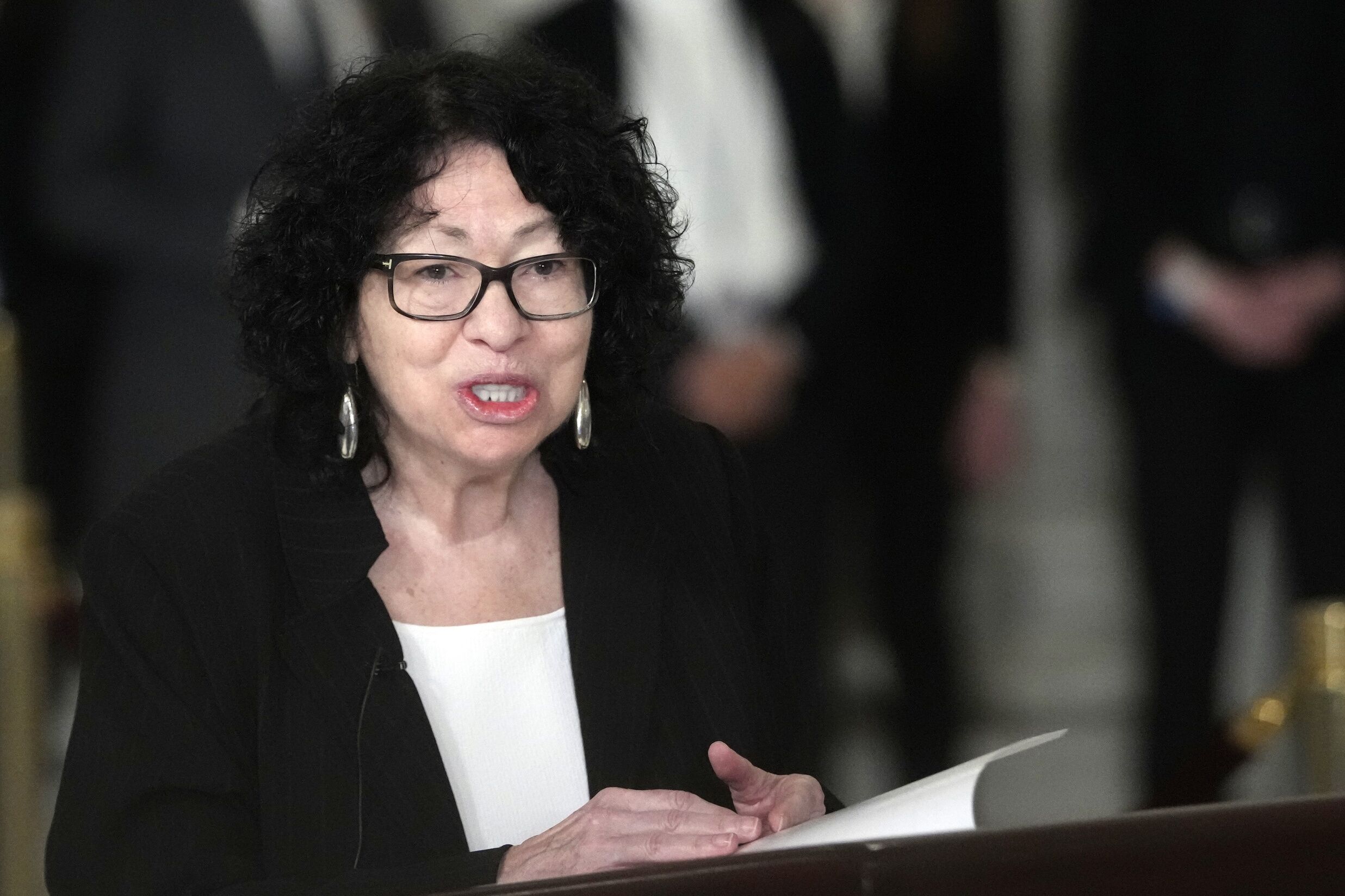 Dec 18, 2023; Washington DC; Supreme Court Justice Sonia Sotomayor speaks during a private service for retired Supreme Court Justice Sandra Day O’Connor in the Great Hall of the Supreme Court in Washington