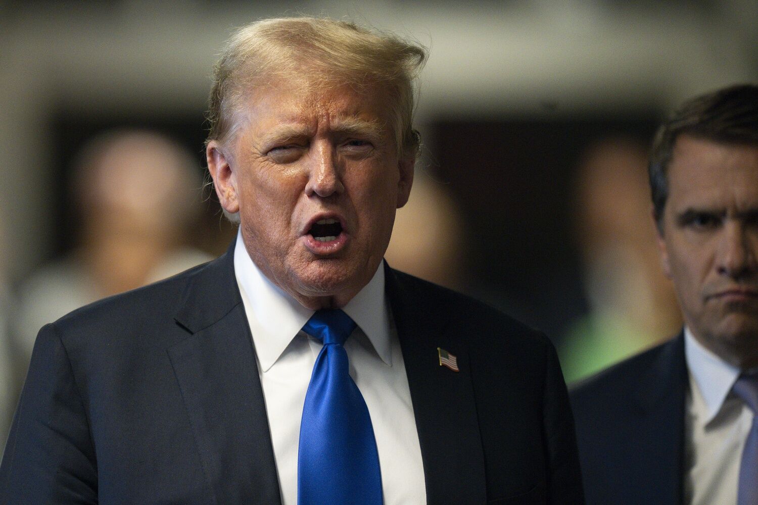 May 30, 2024; New York, NY: Former President Donald Trump speaks to the press after being found guilty on 34 felony counts of falsifying business records court at Manhattan criminal court